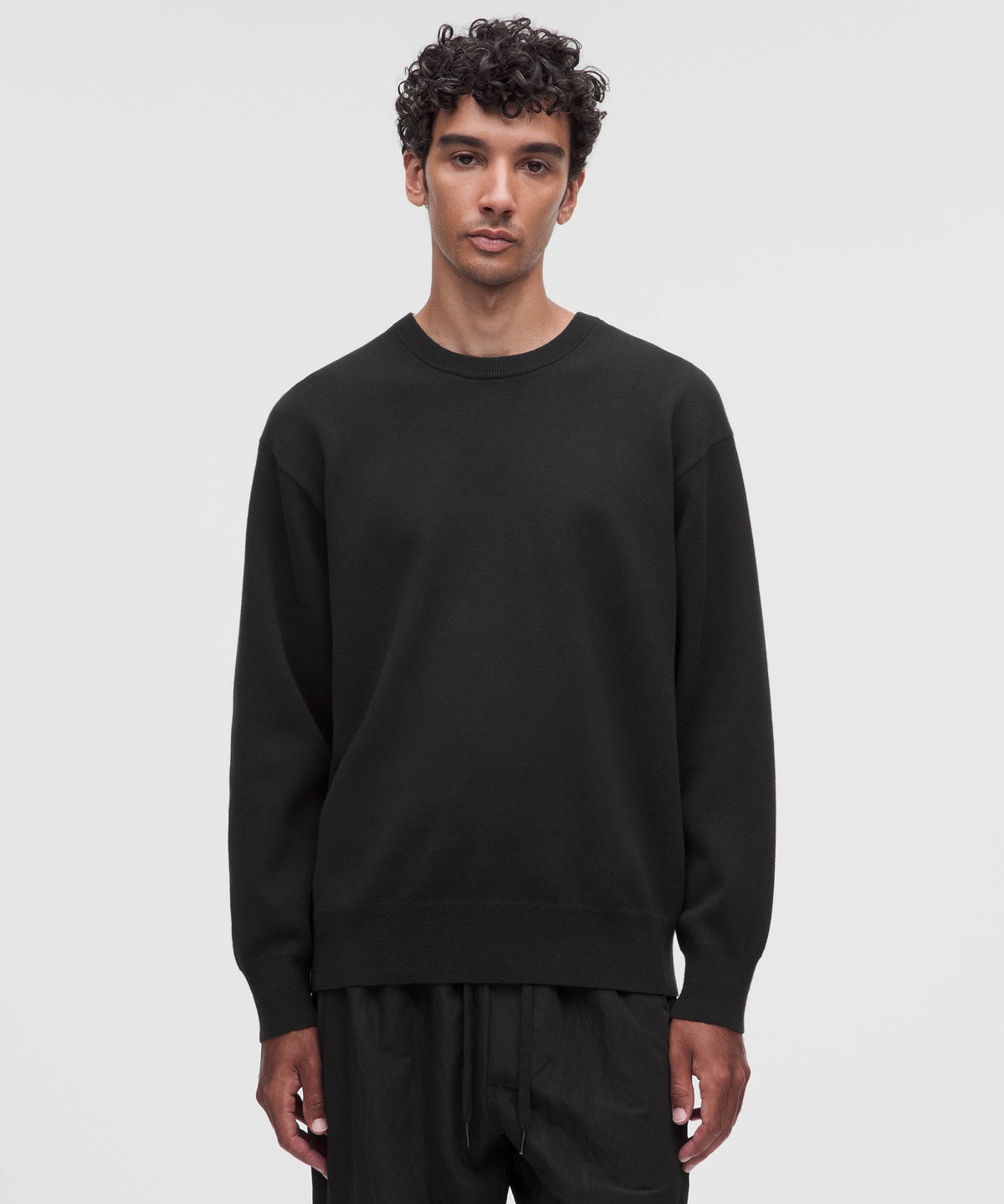 Cotton-Blend Knit Long-Sleeve Crewneck Sweater