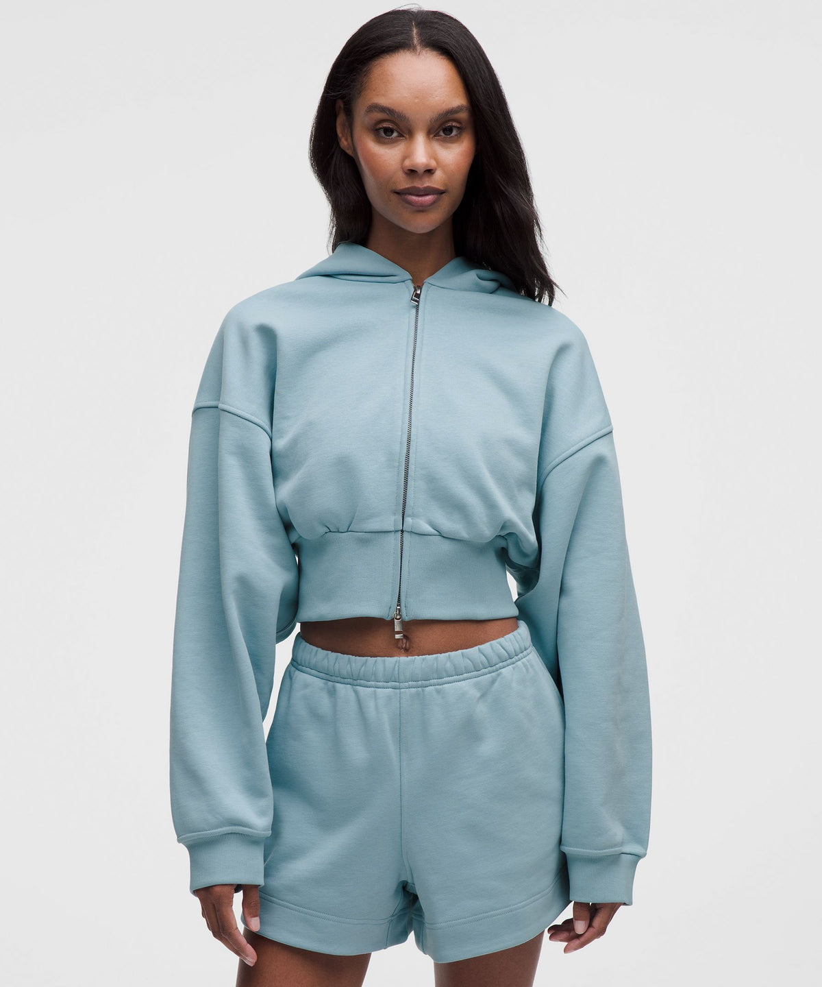 French Terry Cropped Full-Zip Hoodie