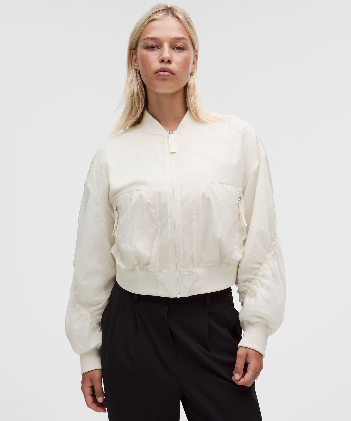 Curved-Hem Cropped Bomber