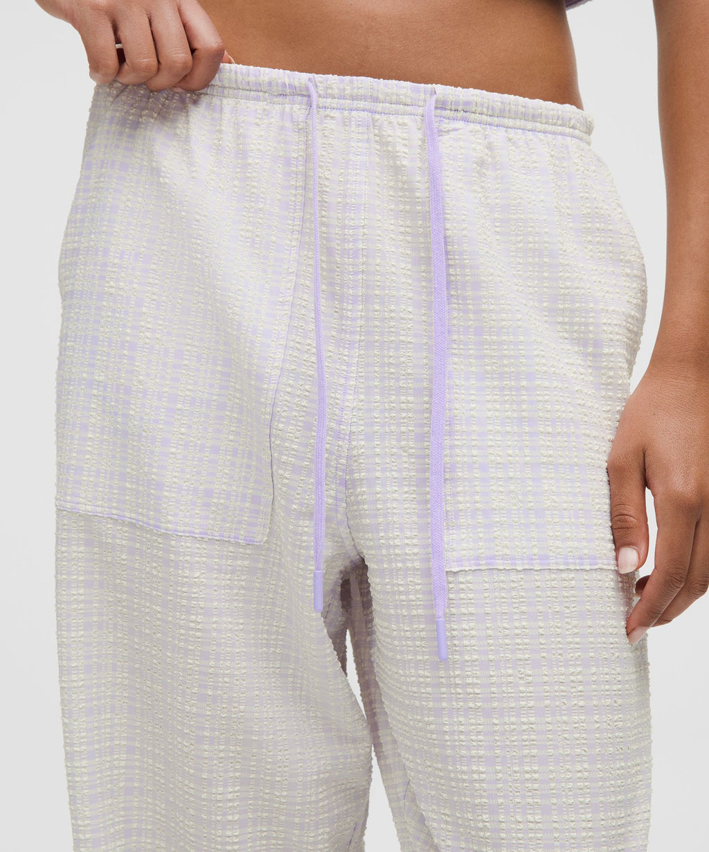 Seersucker Check Mid-Rise Pull-On Pant