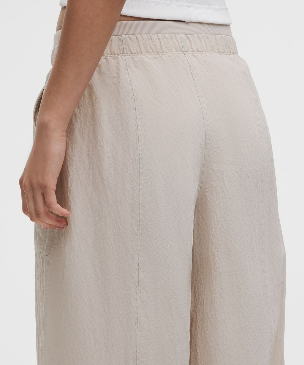 Crinkle Nylon Mid-Rise Barrel-Leg Pant