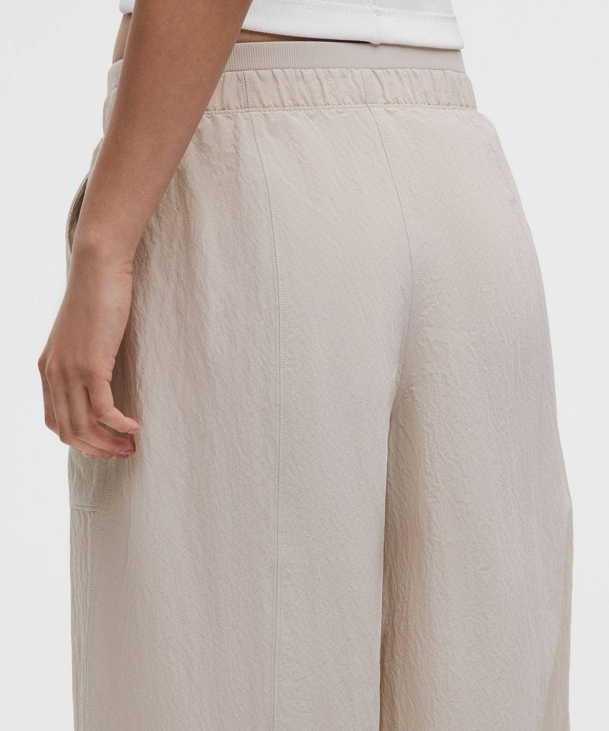 Crinkle Nylon Mid-Rise Barrel-Leg Pant