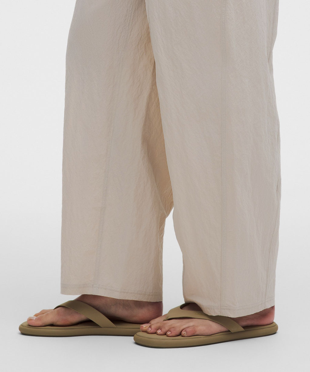 Crinkle Nylon Mid-Rise Barrel-Leg Pant